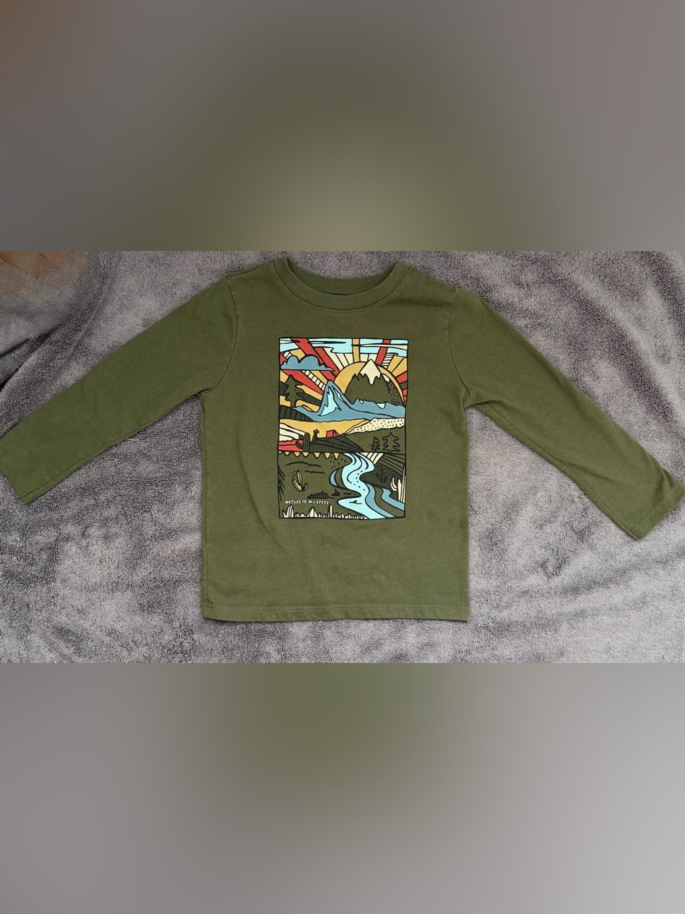 ❤️$3 with Bundle! Olive Green Long Sleeve Tee with Colorful Nature Graphic